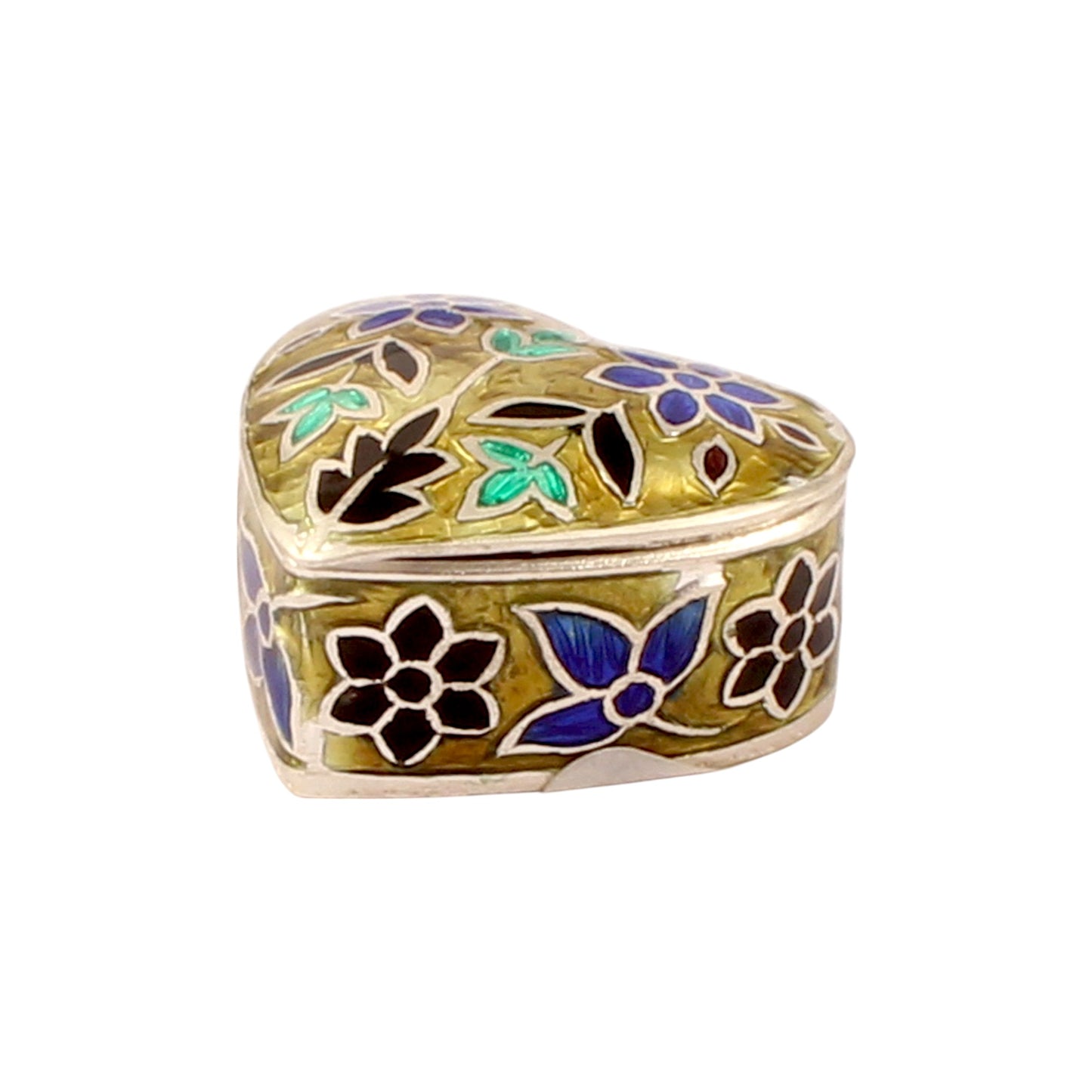 Heart Shape Meenakari Floral Trinket Box Container Handmade Unique Artisan 925 Sterling Silver Sindoor Box