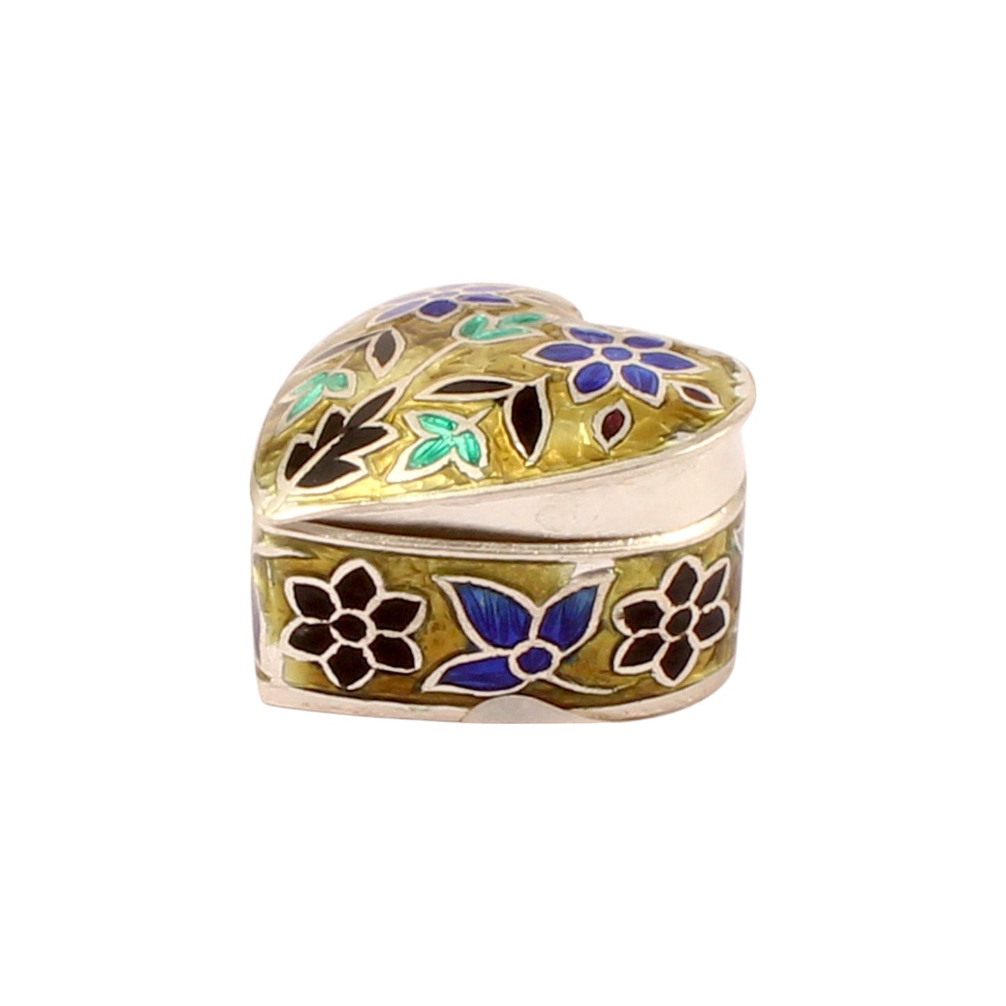 Heart Shape Meenakari Floral Trinket Box Container Handmade Unique Artisan 925 Sterling Silver Sindoor Box