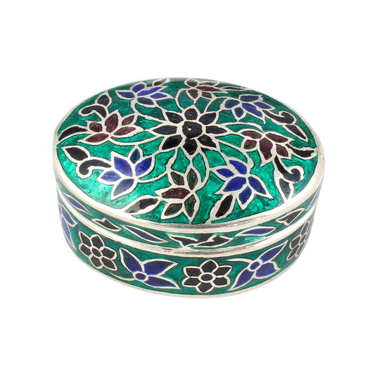 Floral Enamel Handmade Silver Box 925 Sterling Silver Vintage Handmade Jewelry