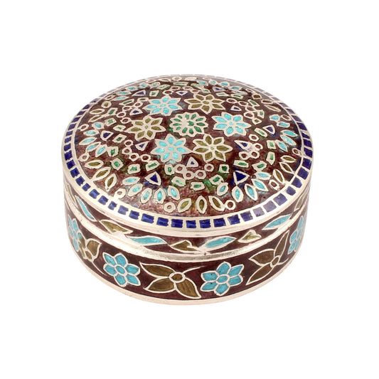 Floral Enamel Silver Box 925 Sterling Silver Vintage Handmade Jewelry Box