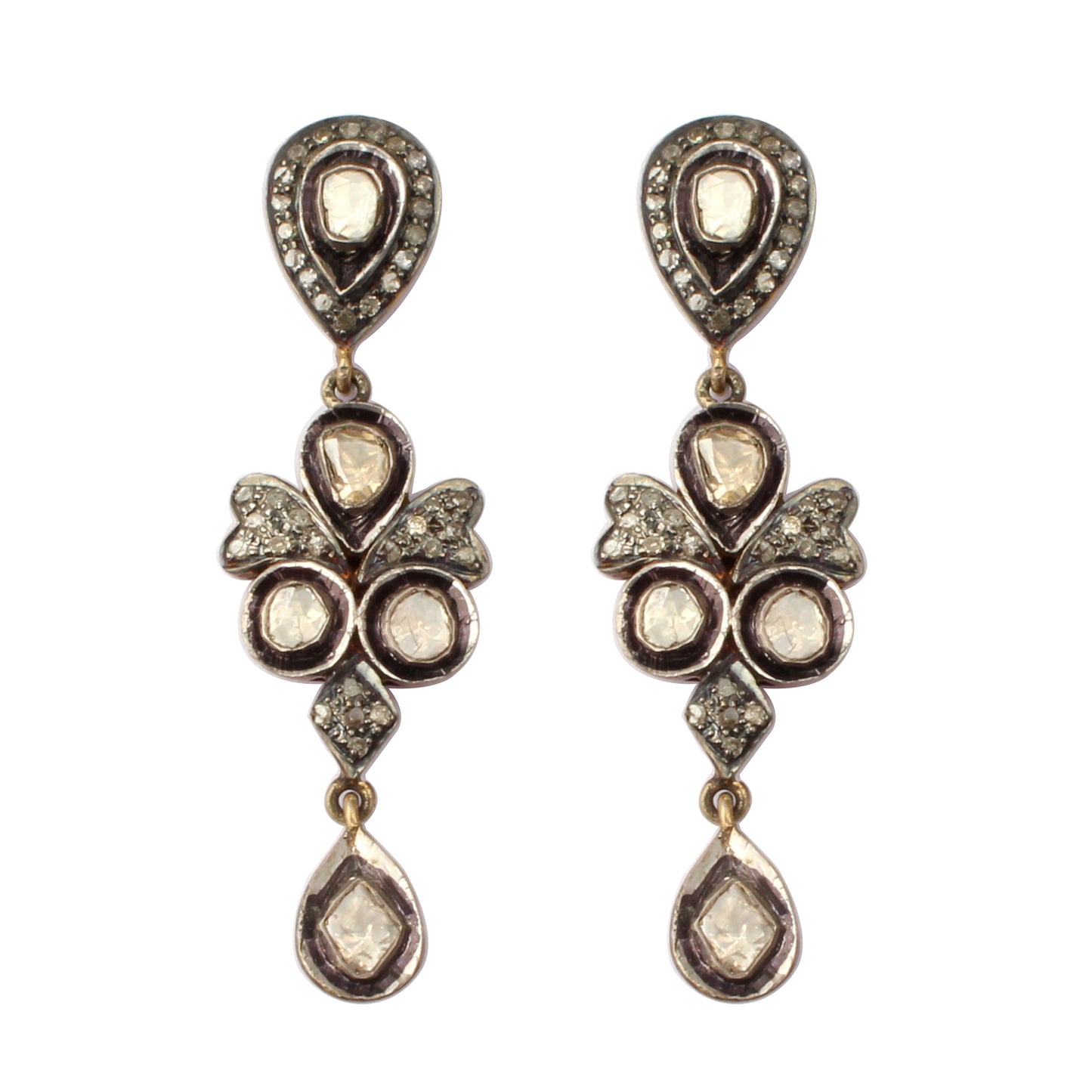 Victorian Diamond Polki Silver Earrings