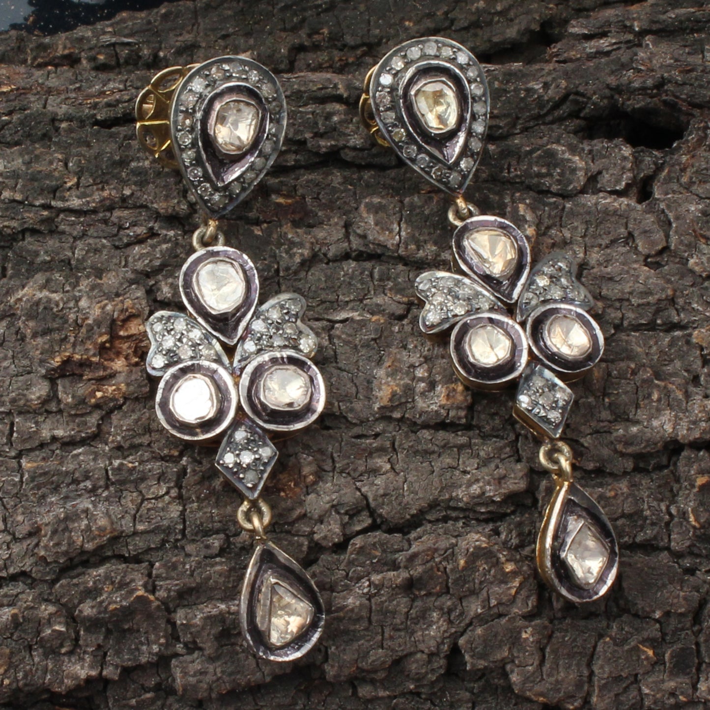 Victorian Diamond Polki Silver Earrings