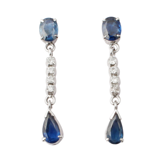 Sapphire Silver Diamond Earrings