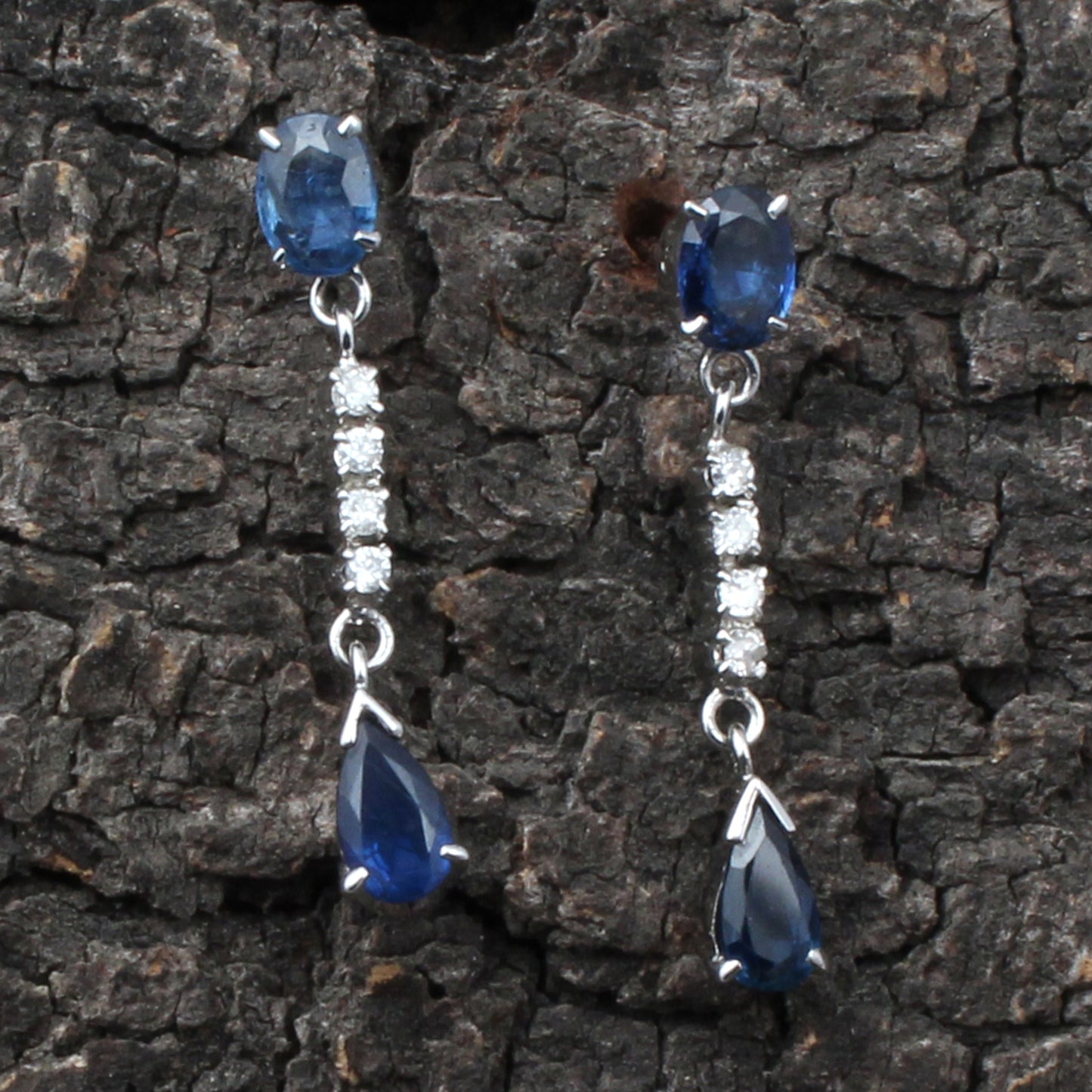 Sapphire Silver Diamond Earrings