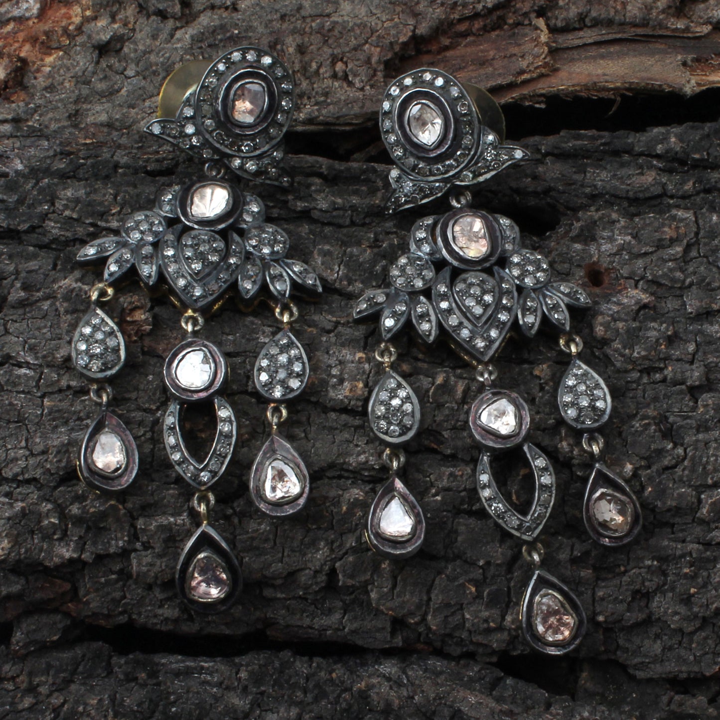 Victorian Diamond Polki Silver Earrings