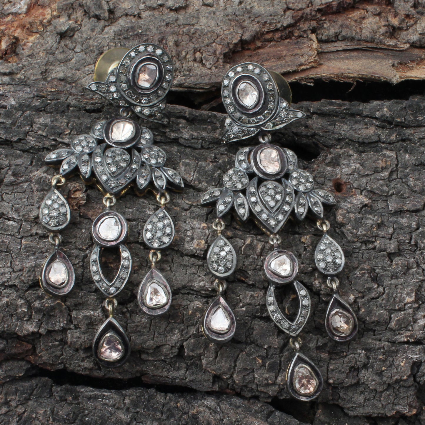 Victorian Diamond Polki Silver Earrings