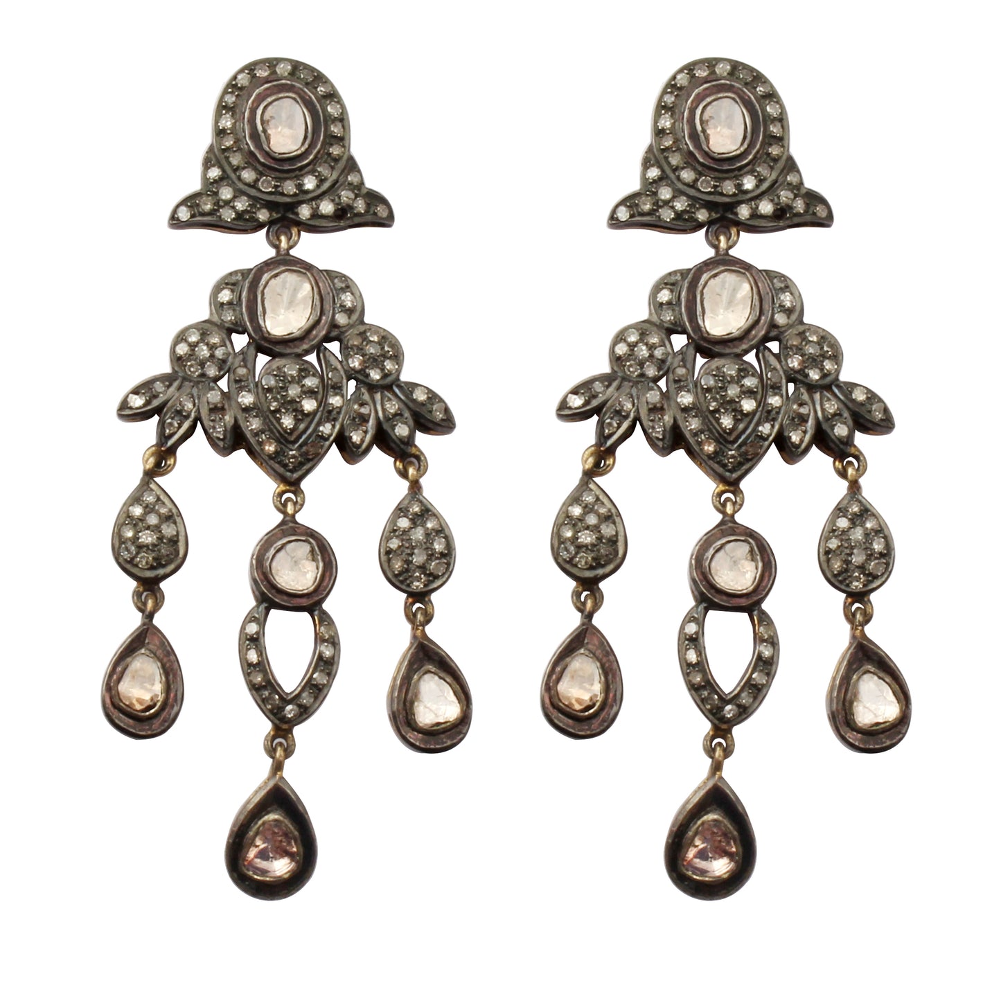 Victorian Diamond Polki Silver Earrings