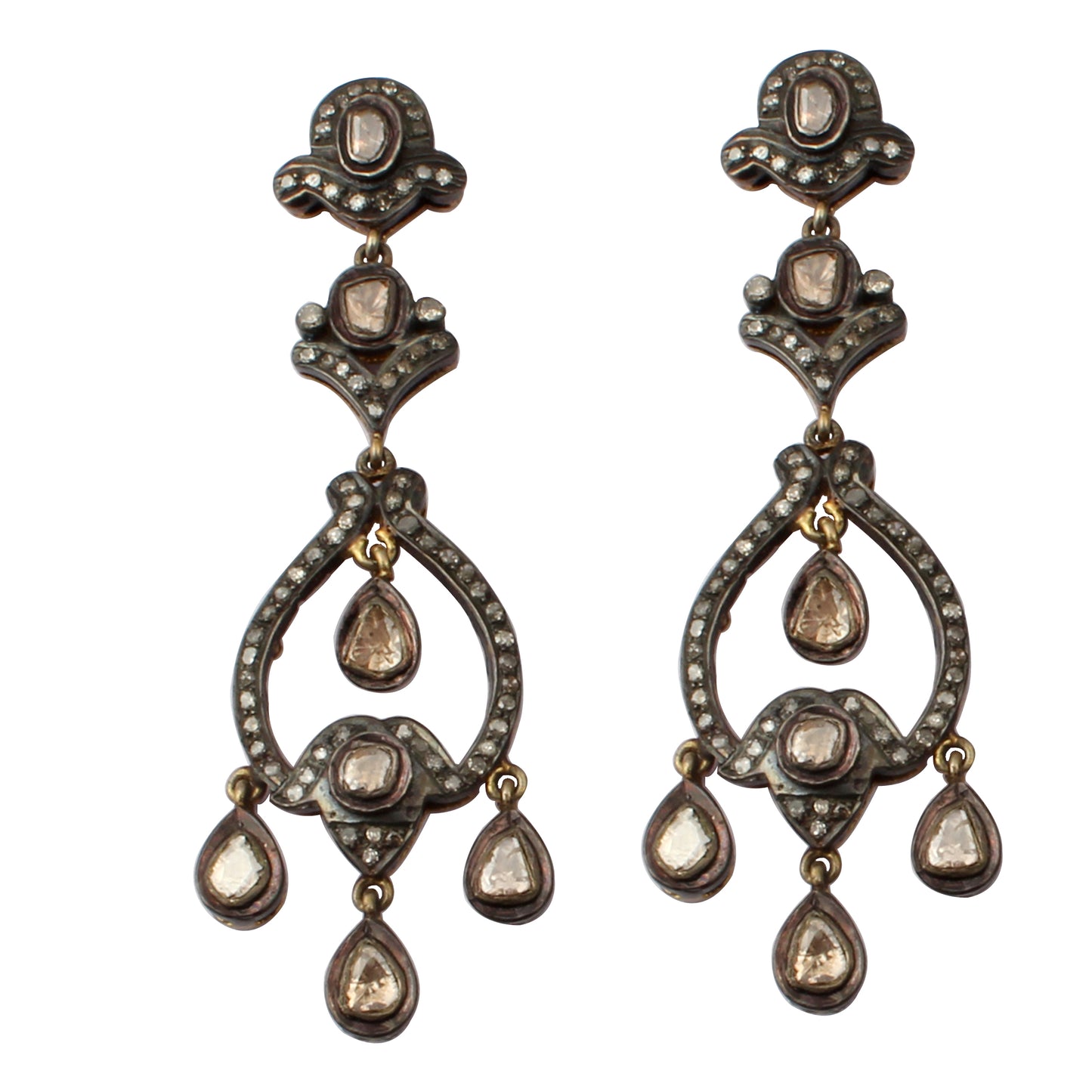 Victorian Diamond Polki Silver Earrings