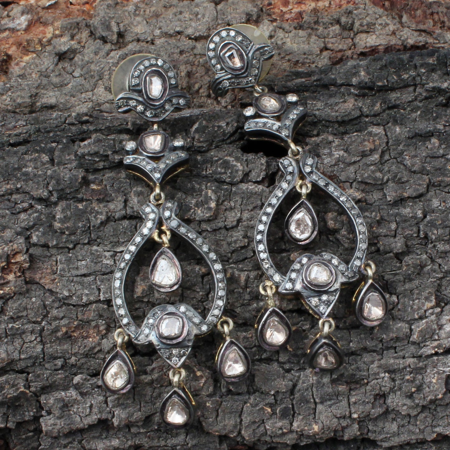 Victorian Diamond Polki Silver Earrings