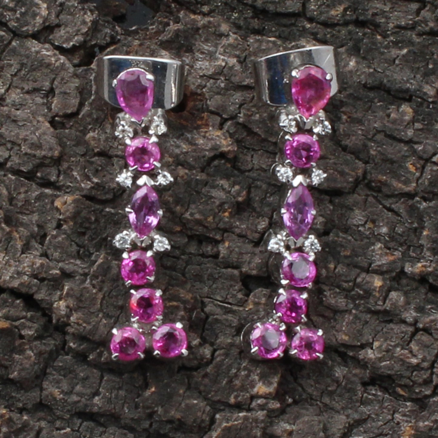 Ruby(Burma) Silver Diamond Earrings