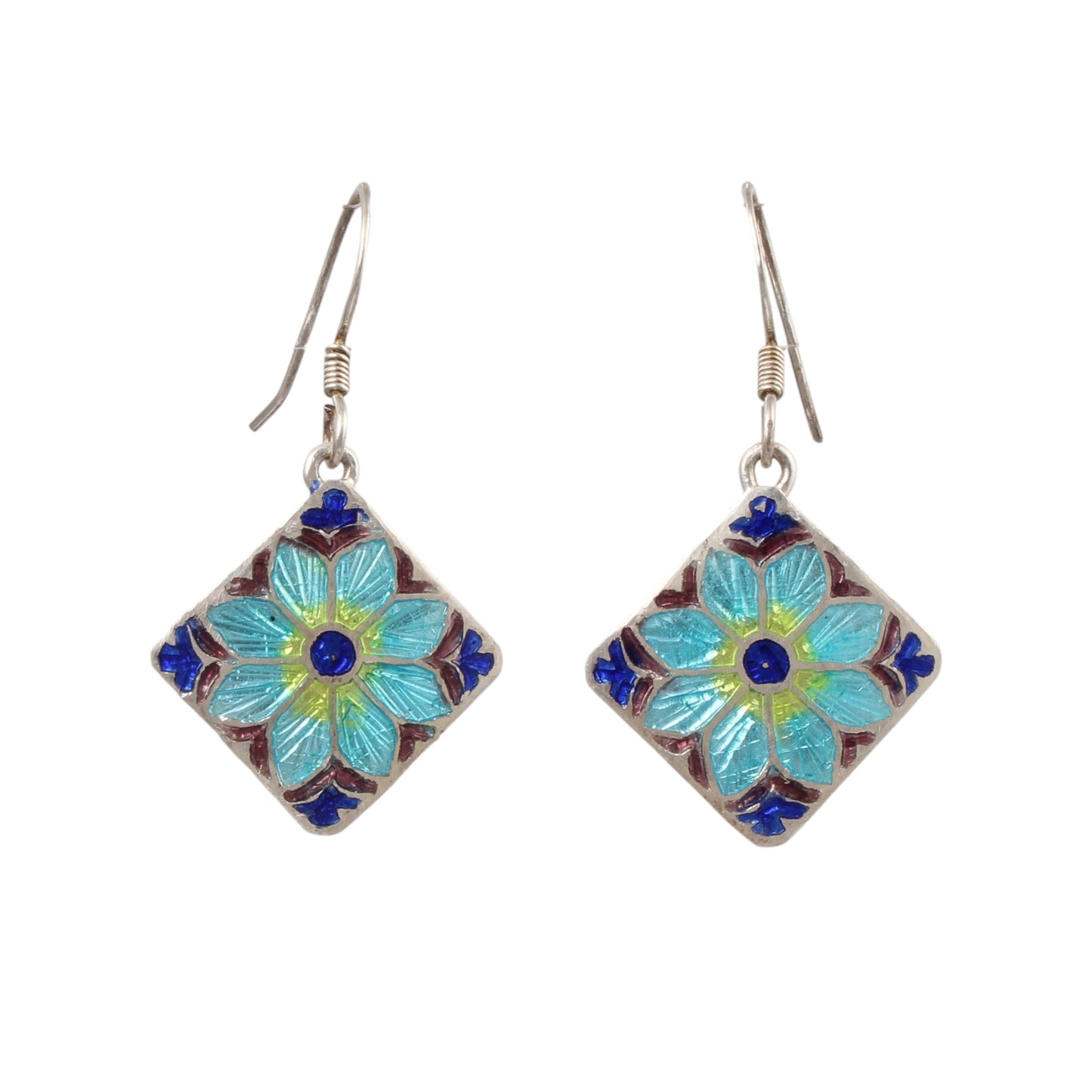 Floral Enamel Silver Earrings Solid 925 Sterling Silver Dangle Earrings Ear Wire Designer Colorful Enamel Earrings