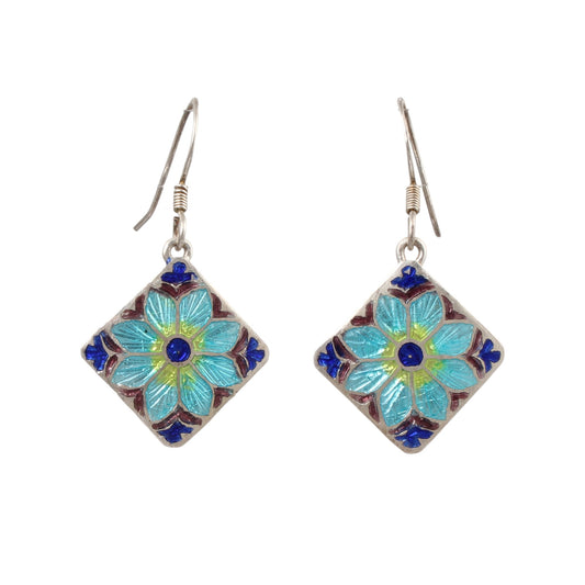 Floral Enamel Silver Earrings Solid 925 Sterling Silver Dangle Earrings Ear Wire Designer Colorful Enamel Earrings