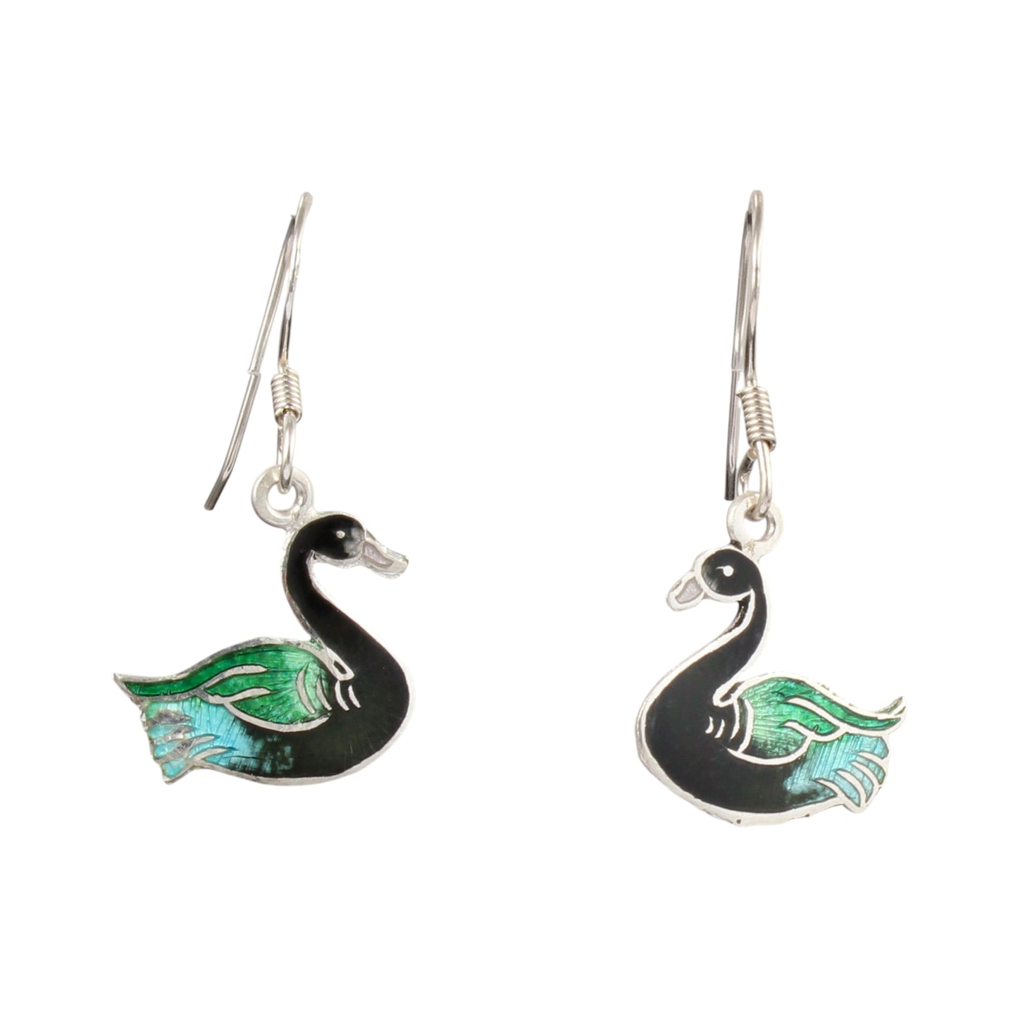 Duck Enamel Silver Earrings Solid 925 Sterling Silver Dangle Earrings Ear Wire Colorful Enamel Earrings