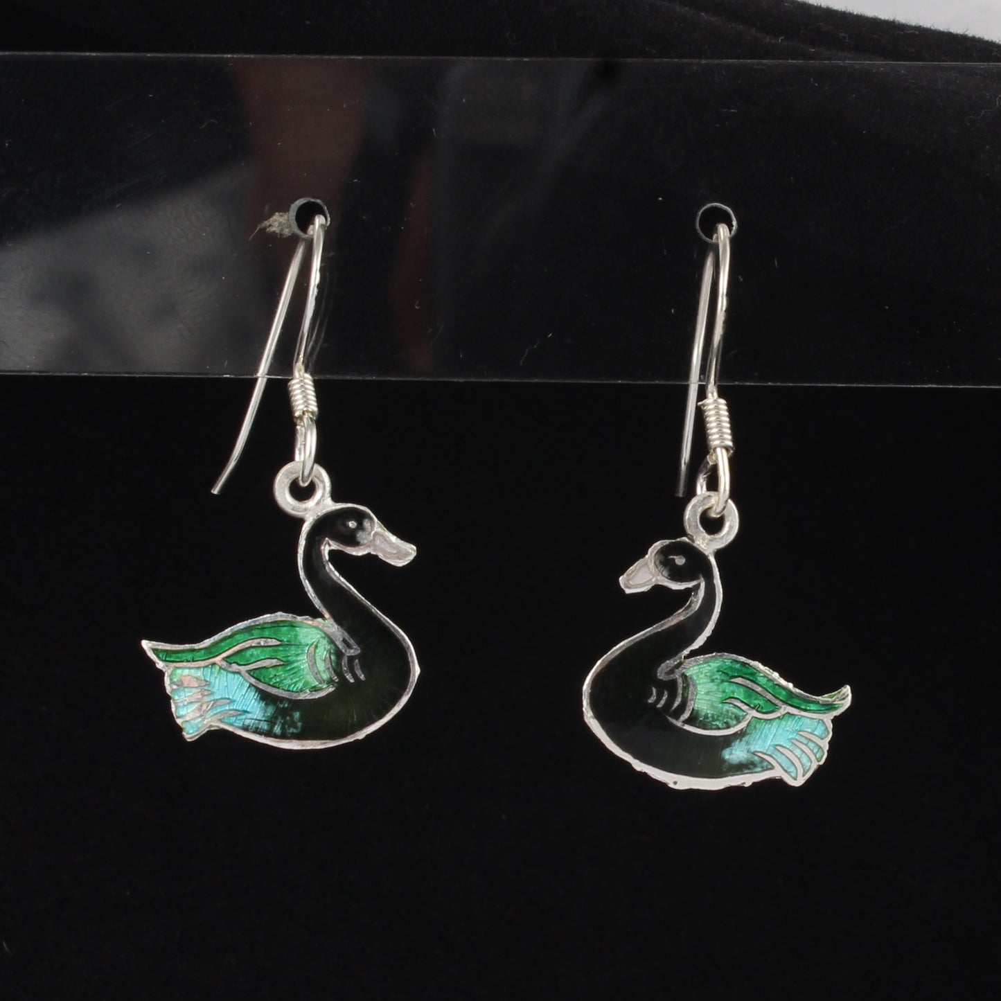 Duck Enamel Silver Earrings Solid 925 Sterling Silver Dangle Earrings Ear Wire Colorful Enamel Earrings