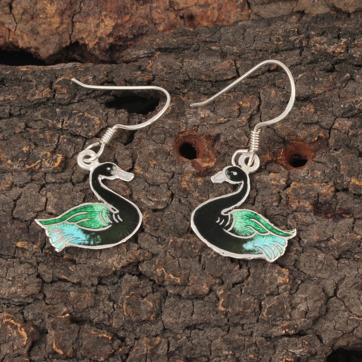 Duck Enamel Silver Earrings Solid 925 Sterling Silver Dangle Earrings Ear Wire Colorful Enamel Earrings