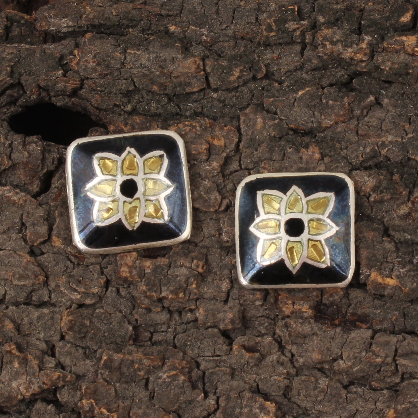 Floral Meenakari Silver Stud Earrings Solid 925 Sterling Silver Earrings Ear Wire Colorful Enamel Earrings