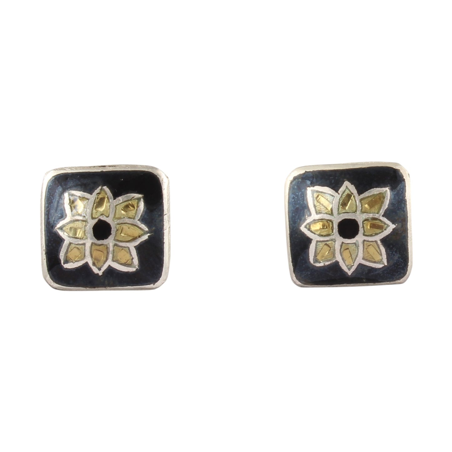 Floral Meenakari Silver Stud Earrings Solid 925 Sterling Silver Earrings Ear Wire Colorful Enamel Earrings