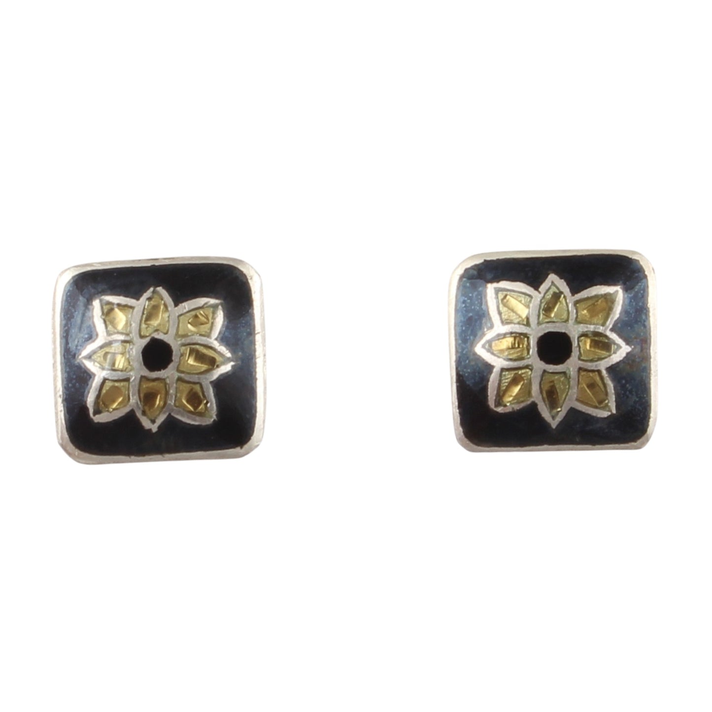 Floral Meenakari Silver Stud Earrings Solid 925 Sterling Silver Earrings Ear Wire Colorful Enamel Earrings