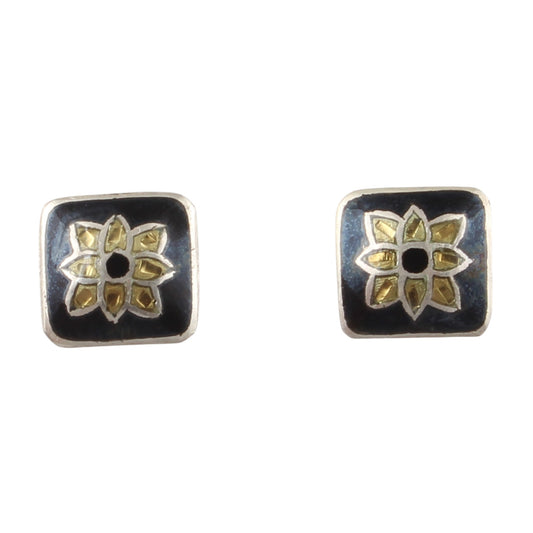 Floral Meenakari Silver Stud Earrings Solid 925 Sterling Silver Earrings Ear Wire Colorful Enamel Earrings