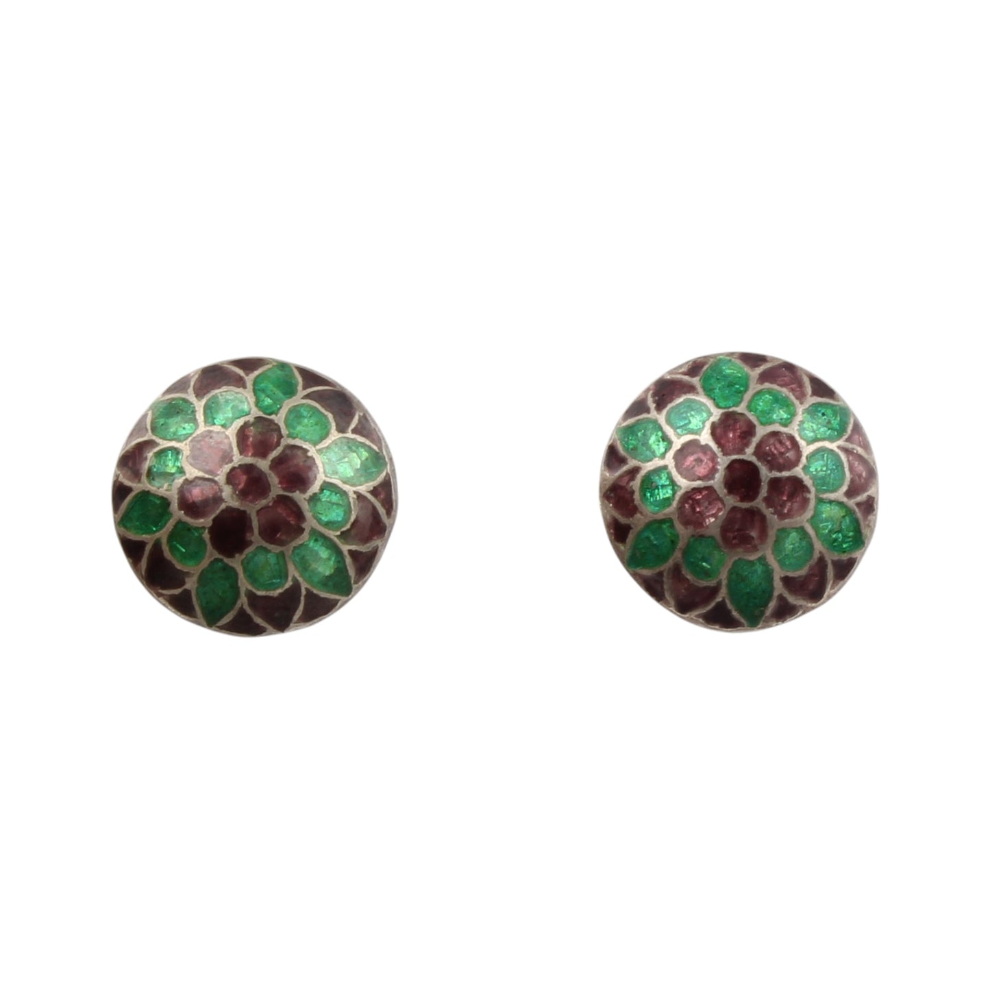 Floral Meenakari Silver Round Stud Earrings Solid 925 Sterling Silver Earrings Ear Wire Colorful Enamel Earrings