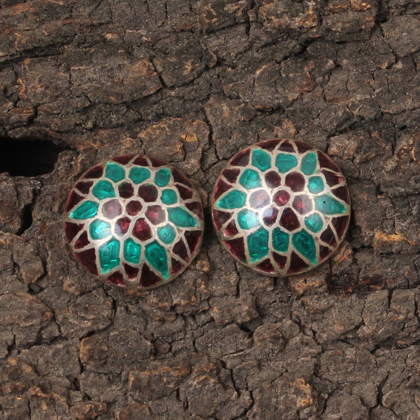 Traditional Enamel Silver Stud Earrings Solid 925 Sterling Silver Earrings Ear Wire Earrings Jewelry