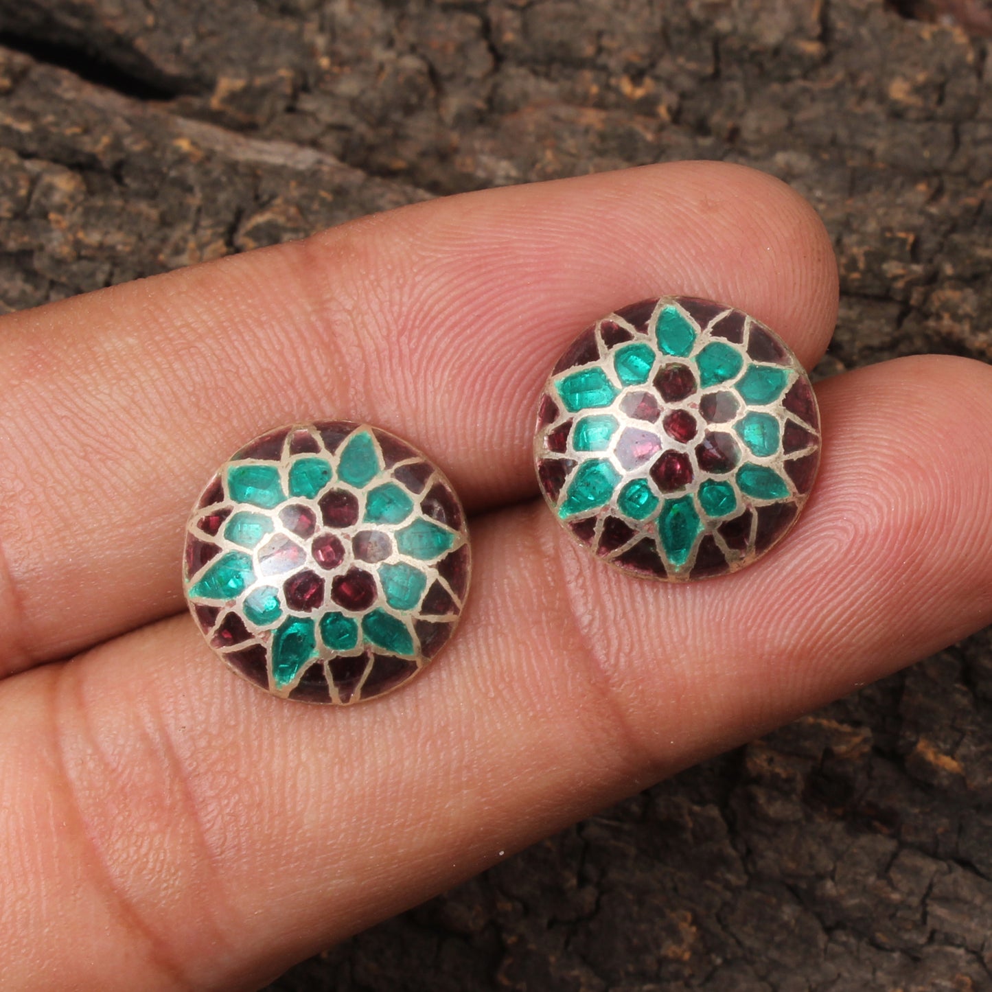 Traditional Enamel Silver Stud Earrings Solid 925 Sterling Silver Earrings Ear Wire Earrings Jewelry