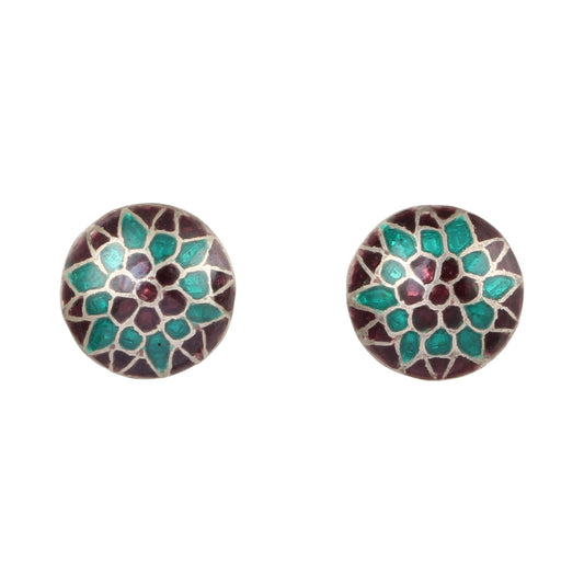 Traditional Enamel Silver Stud Earrings Solid 925 Sterling Silver Earrings Ear Wire Earrings Jewelry