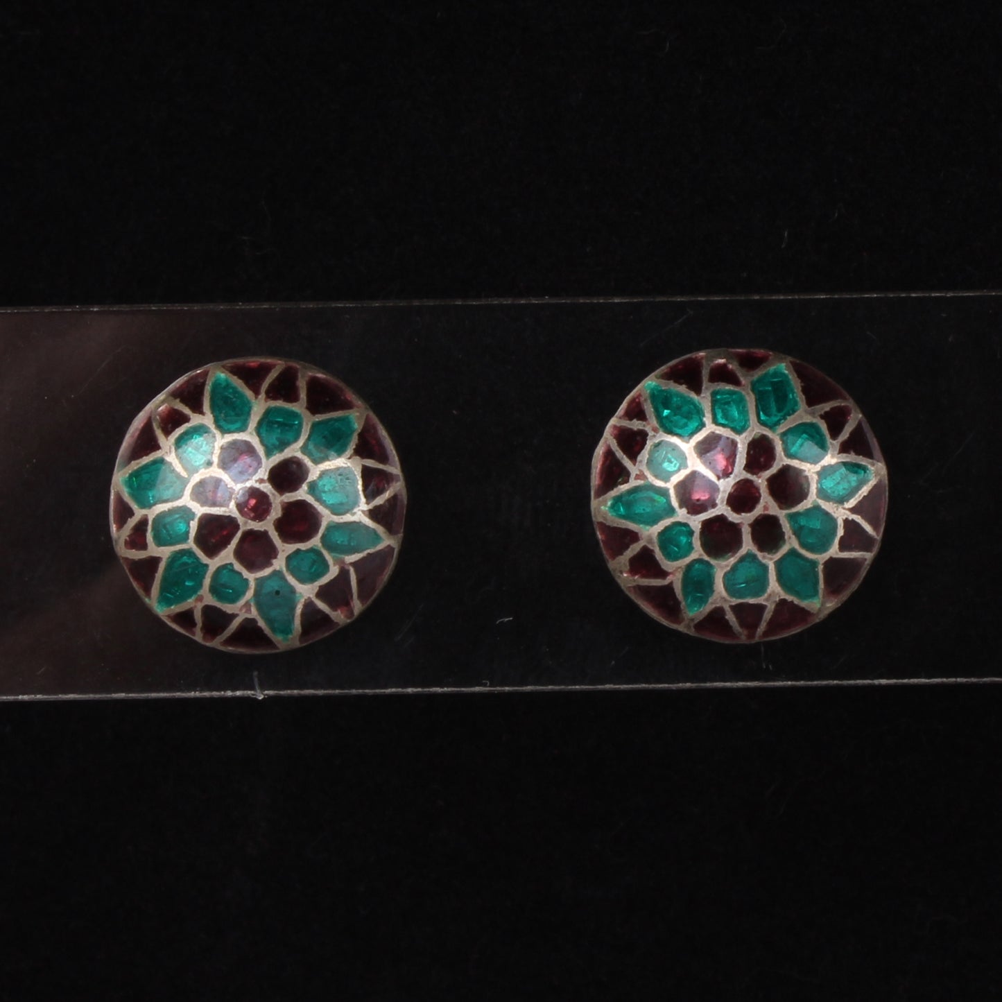 Traditional Enamel Silver Stud Earrings Solid 925 Sterling Silver Earrings Ear Wire Earrings Jewelry