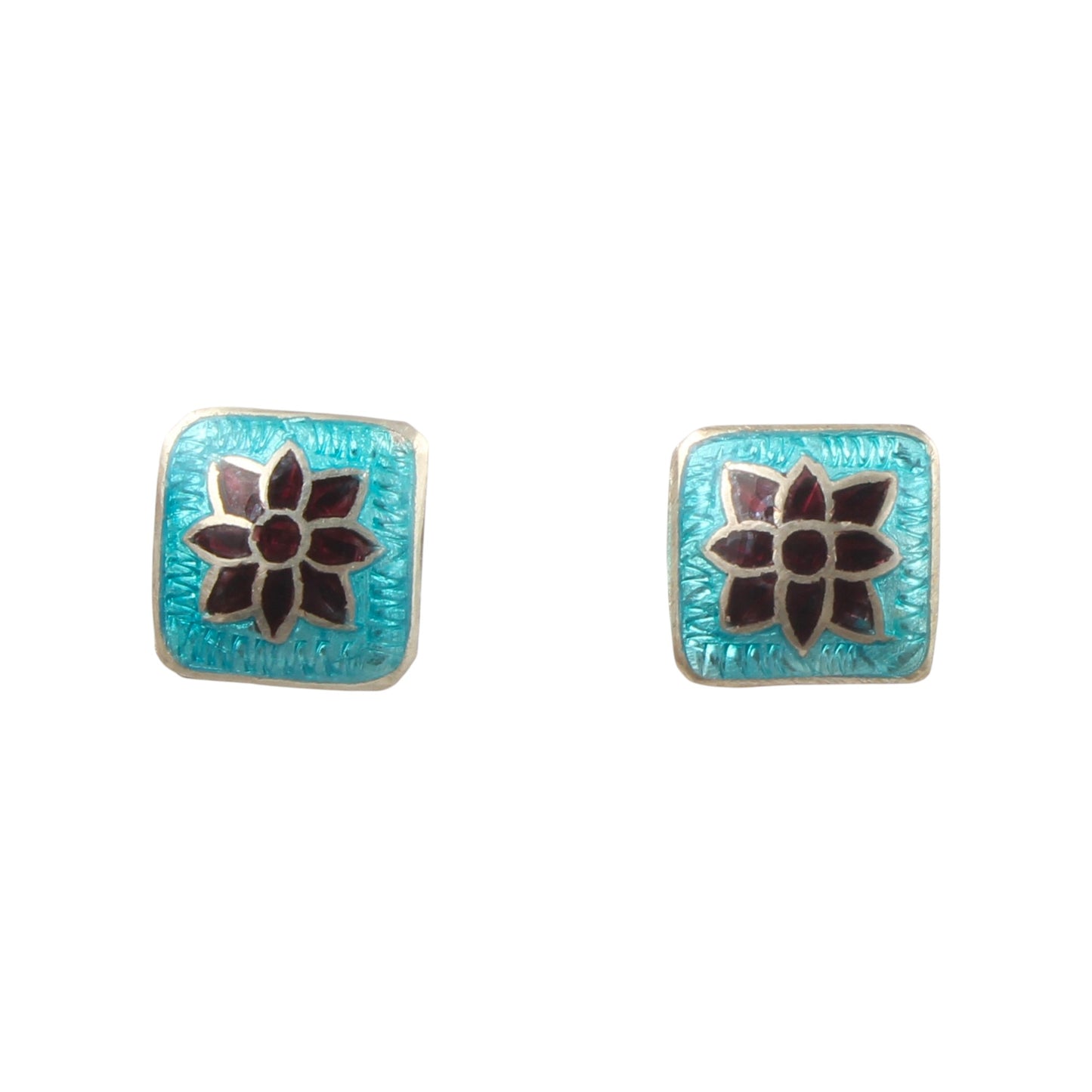 Floral Meenakari Silver Stud Earrings Solid 925 Sterling Silver Earrings Ear Wire Colorful Enamel Earrings