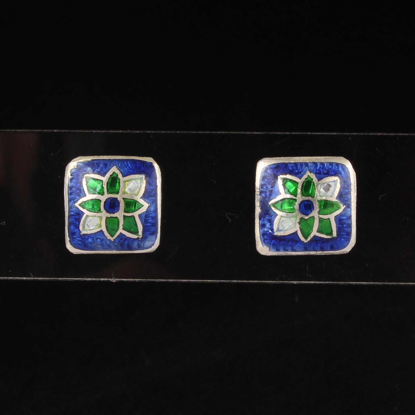 Floral Meenakari Silver Stud Earrings Minimalist 925 Sterling Silver Earrings Ear Wire Colorful Enamel Earrings