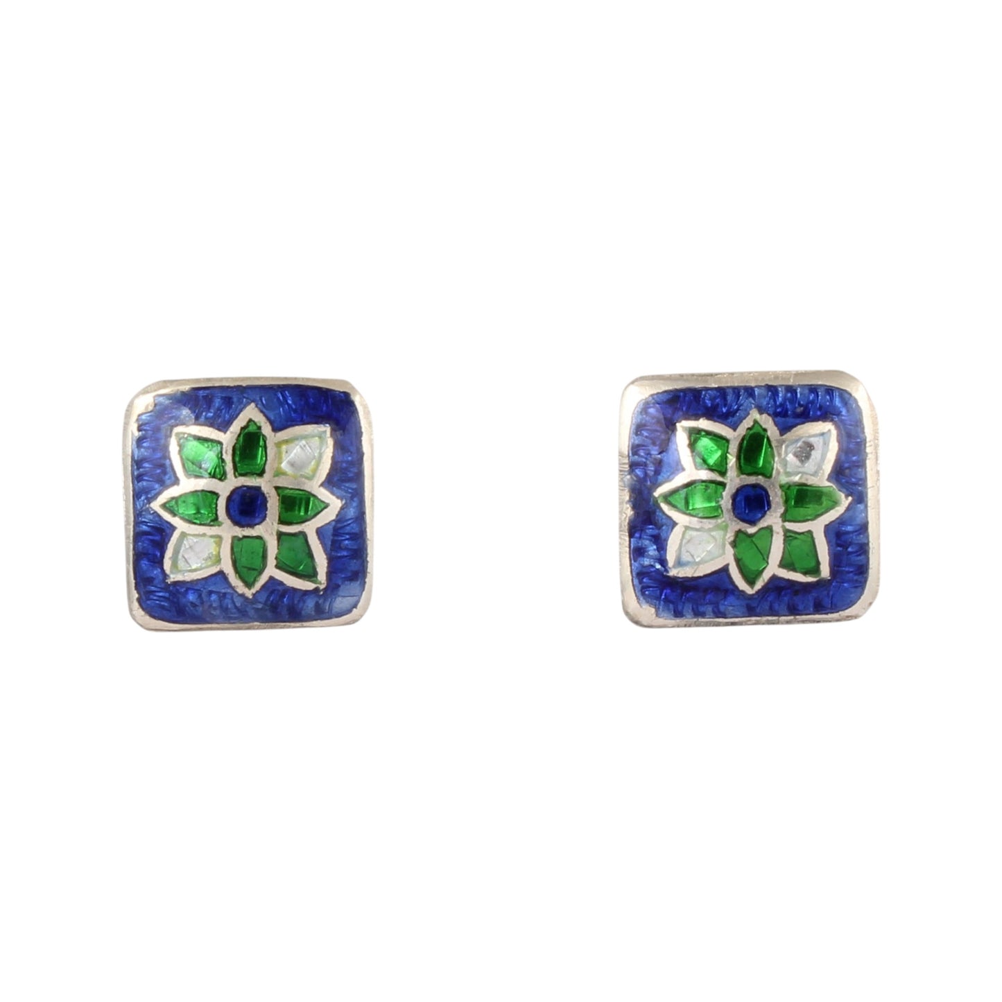 Floral Meenakari Silver Stud Earrings Minimalist 925 Sterling Silver Earrings Ear Wire Colorful Enamel Earrings