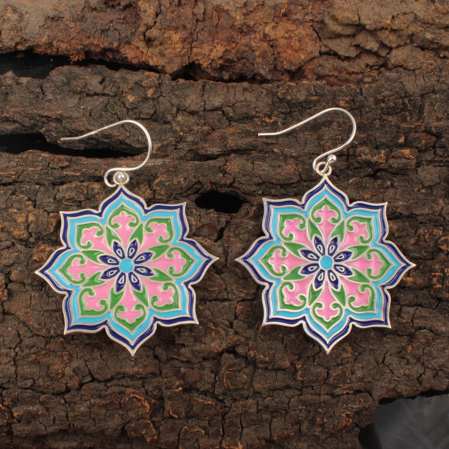 Enamel Silver Earrings Solid 925 Sterling Silver Dangle Earrings Ear Wire Colorful Enamel Earrings