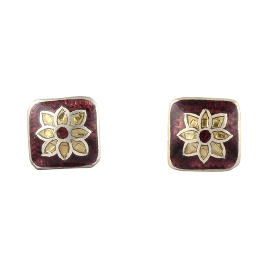 Floral Meenakari Stud Earrings Handmade Solid 925 Sterling Silver Earrings Ear Wire Enamel Earrings