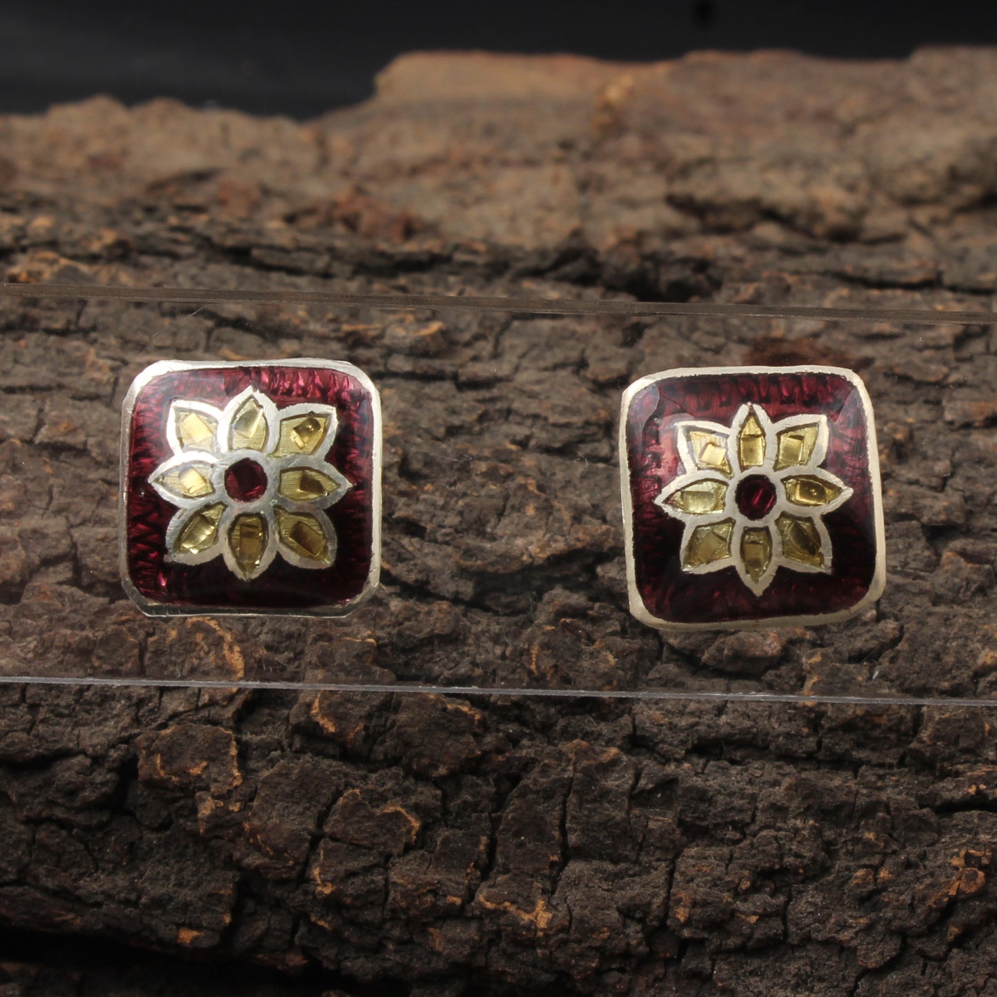 Floral Meenakari Stud Earrings Handmade Solid 925 Sterling Silver Earrings Ear Wire Enamel Earrings