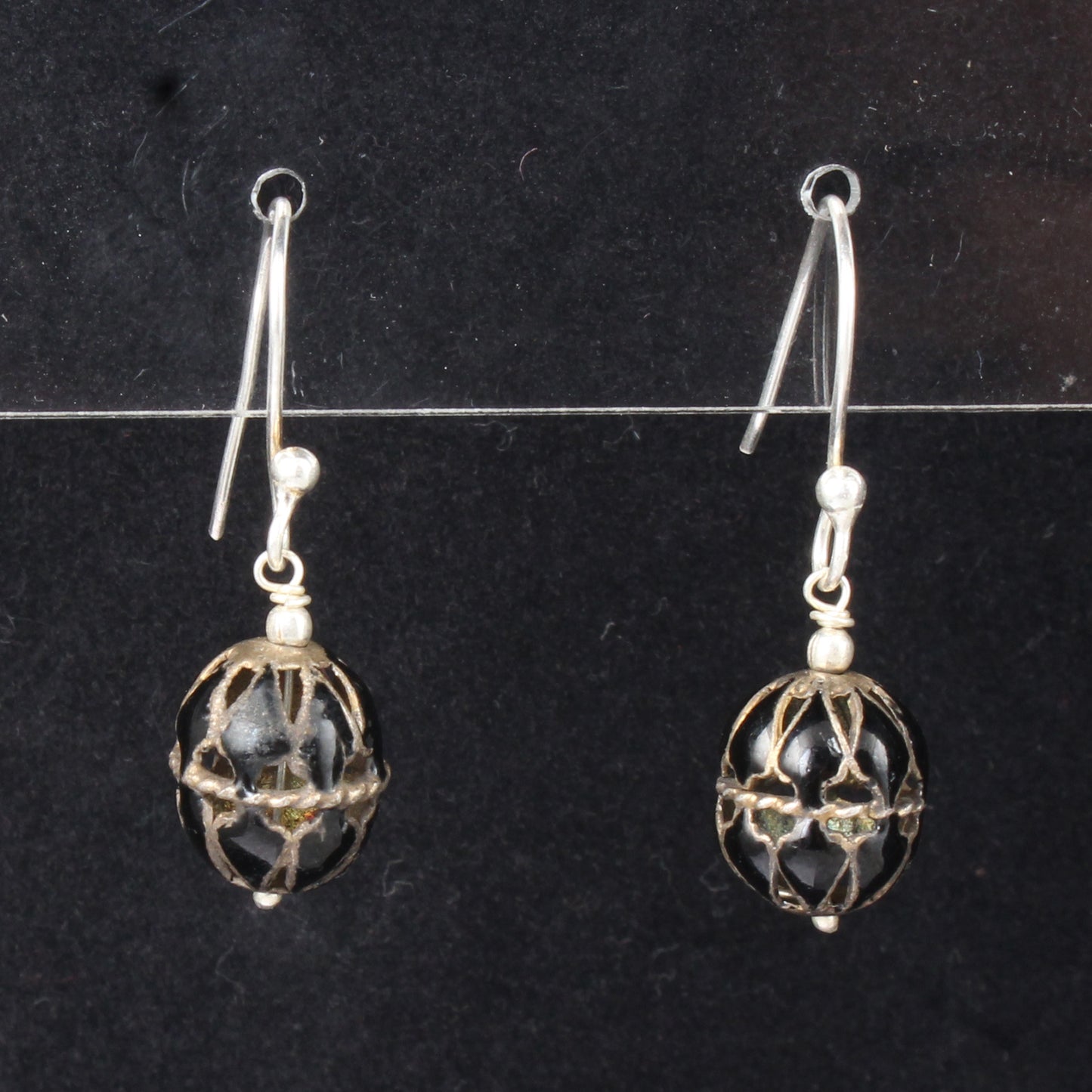 Handcrafted Dangle Silver Bead Earrings Solid 925 Sterling Silver Earrings Ear Wire Enamel Earrings