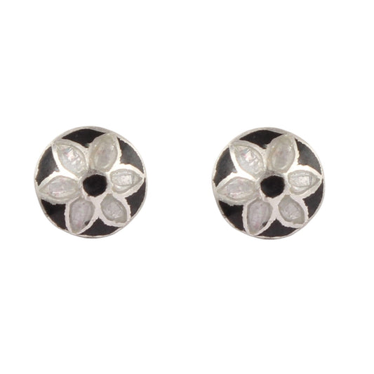Minimalist Vintage Style Enamel Stud Earrings Floral Meenakari Silver Stud Earrings 925 Sterling Silver Earrings