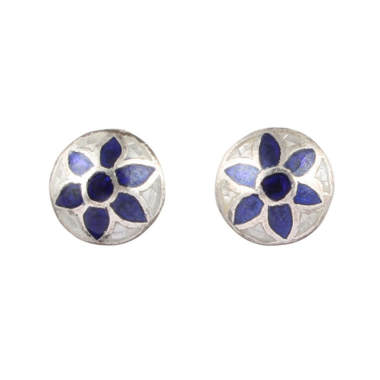Minimalist Vintage Enamel Stud Earrings Floral Meenakari Silver Stud Earrings 925 Sterling Silver Earrings