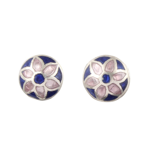 Minimalist Vintage Style Enamel Stud Earrings Floral Meenakari Silver Stud Earrings Handmade 925 Sterling Silver Earrings