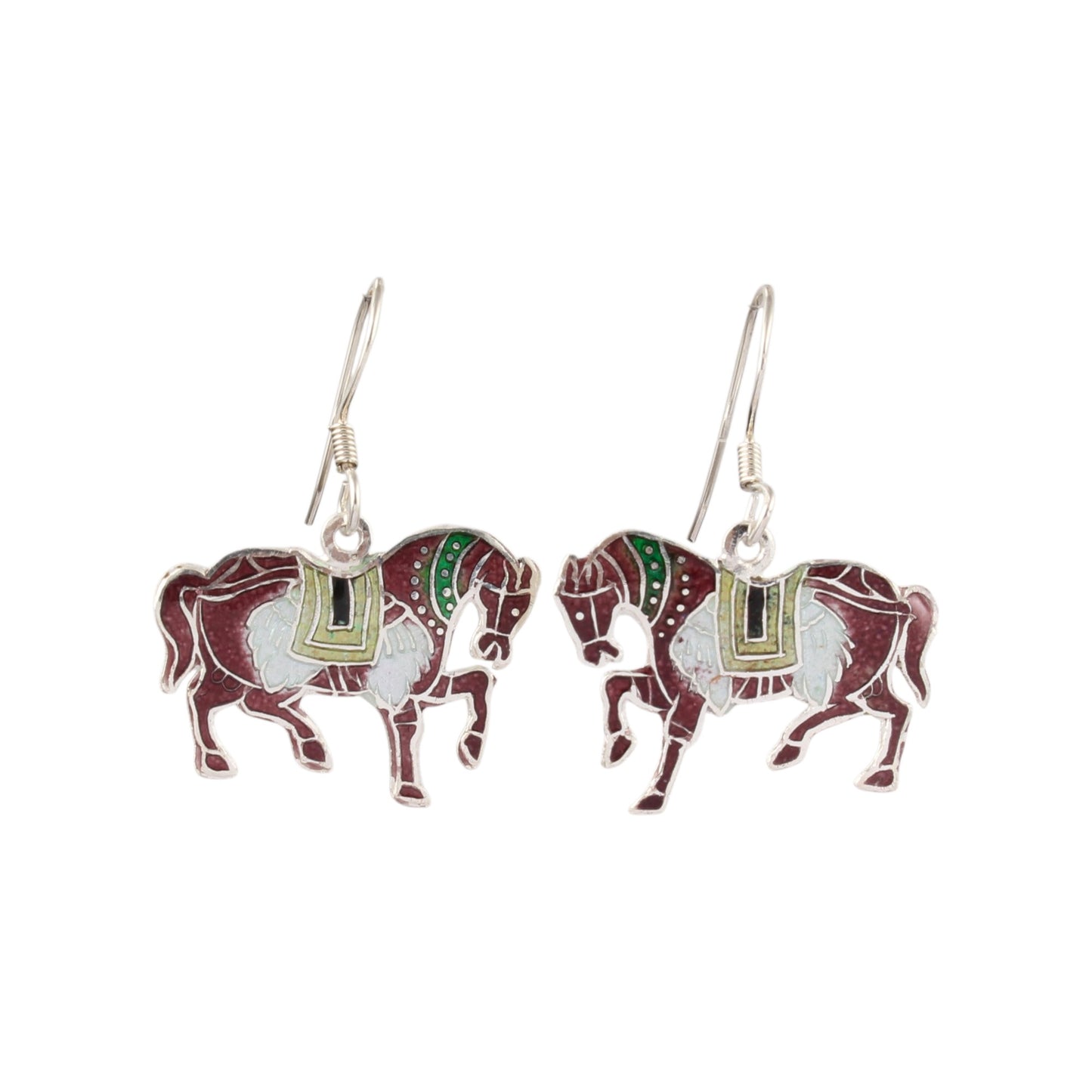 Horse Enamel Silver Earrings Solid 925 Sterling Silver Dangle Earrings Ear Wire Colorful Enamel Earrings