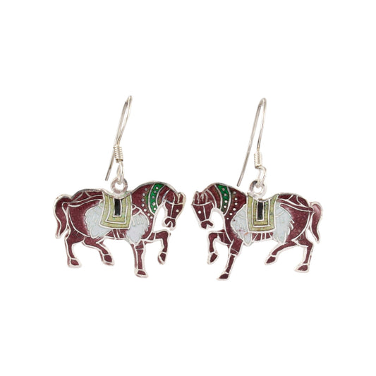 Horse Enamel Silver Earrings Solid 925 Sterling Silver Dangle Earrings Ear Wire Colorful Enamel Earrings