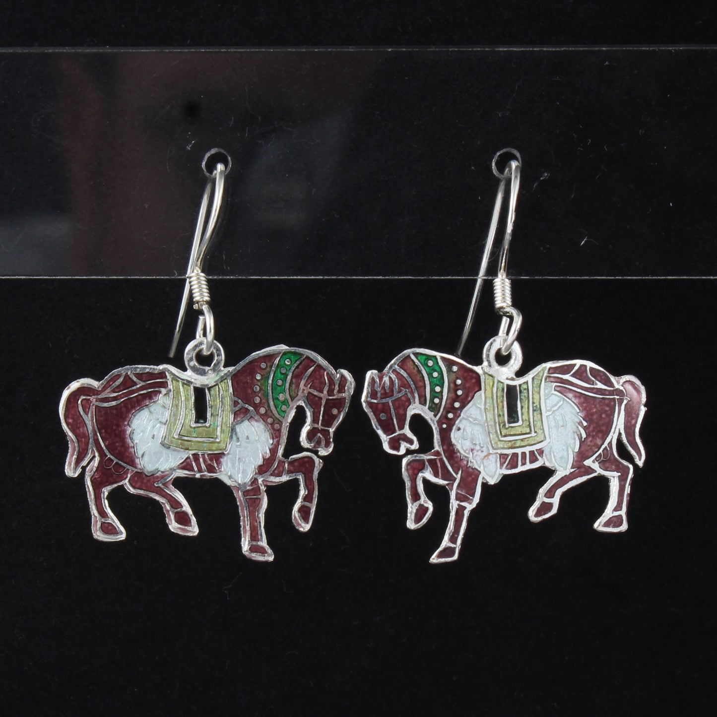 Horse Enamel Silver Earrings Solid 925 Sterling Silver Dangle Earrings Ear Wire Colorful Enamel Earrings