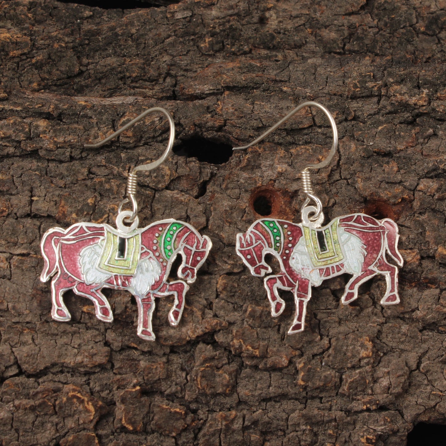 Horse Enamel Silver Earrings Solid 925 Sterling Silver Dangle Earrings Ear Wire Colorful Enamel Earrings