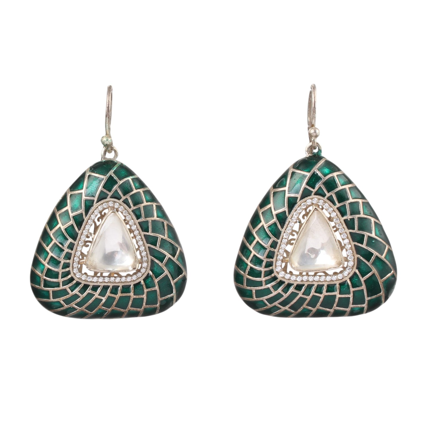 Designer Dangle Silver Enamel Earrings Solid 925 Sterling Silver Earrings Ear Wire Meenakari Earrings