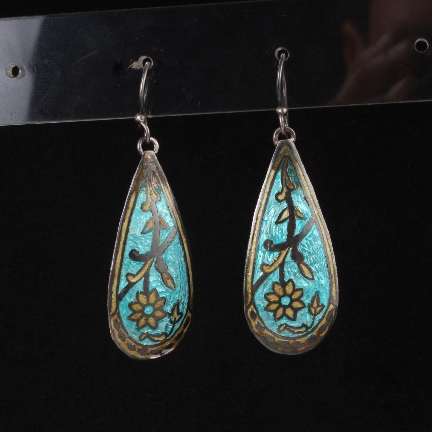 Floral Enamel Silver Earrings Solid 925 Sterling Silver Dangle Ear Wire Meenakari Enamel Earrings