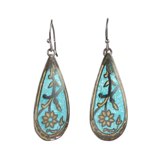 Floral Enamel Silver Earrings Solid 925 Sterling Silver Dangle Ear Wire Meenakari Enamel Earrings