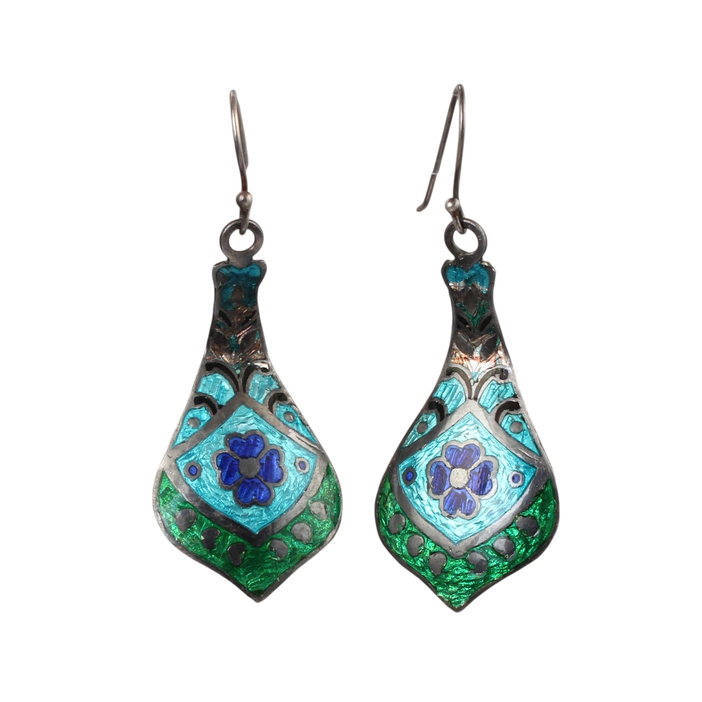 Designer Dangle Silver Enamel Earrings 925 Sterling Silver Earrings Ear Wire Meenakari Earrings