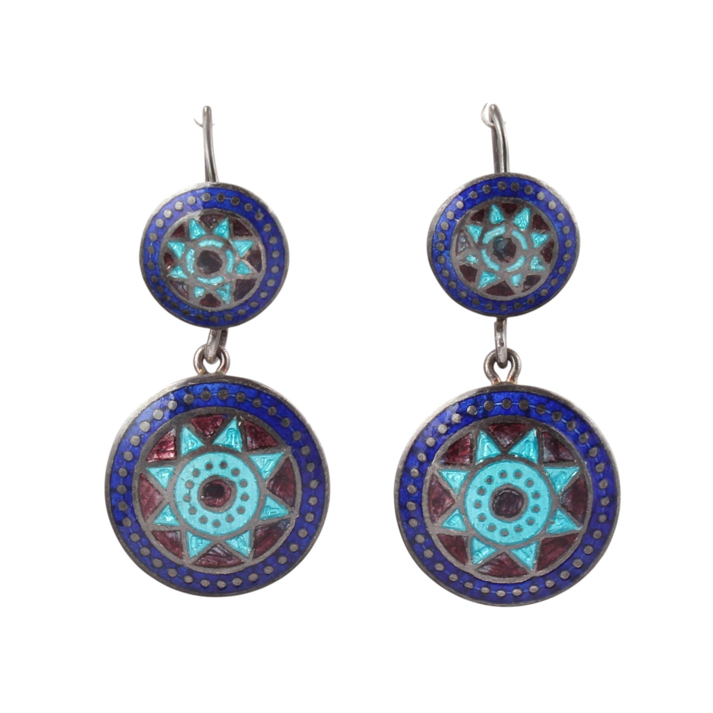 Designer Dangle Silver Enamel Earrings 925 Sterling Silver Earrings Ear Wire Traditional Meenakari Earrings