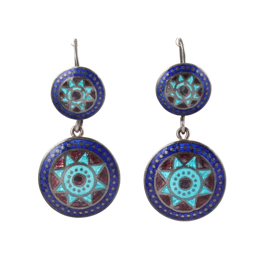 Designer Dangle Silver Enamel Earrings 925 Sterling Silver Earrings Ear Wire Traditional Meenakari Earrings