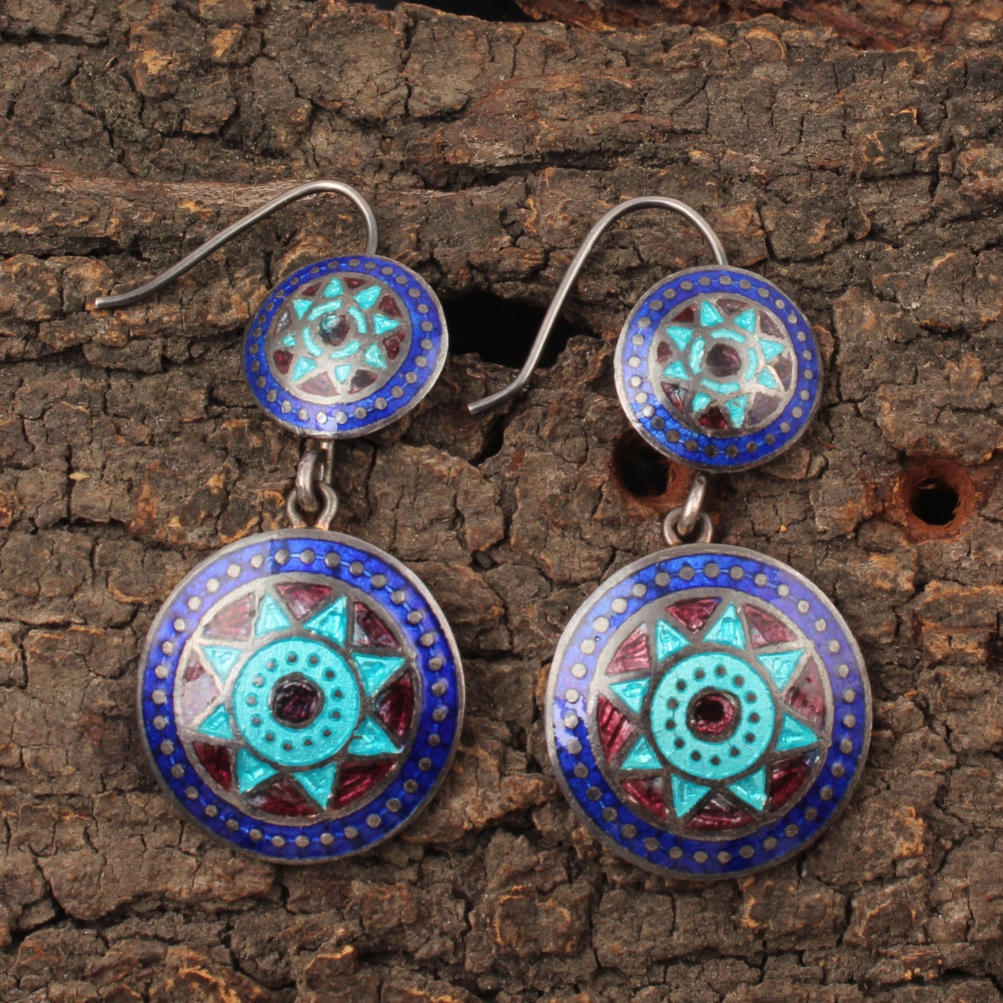 Designer Dangle Silver Enamel Earrings 925 Sterling Silver Earrings Ear Wire Traditional Meenakari Earrings