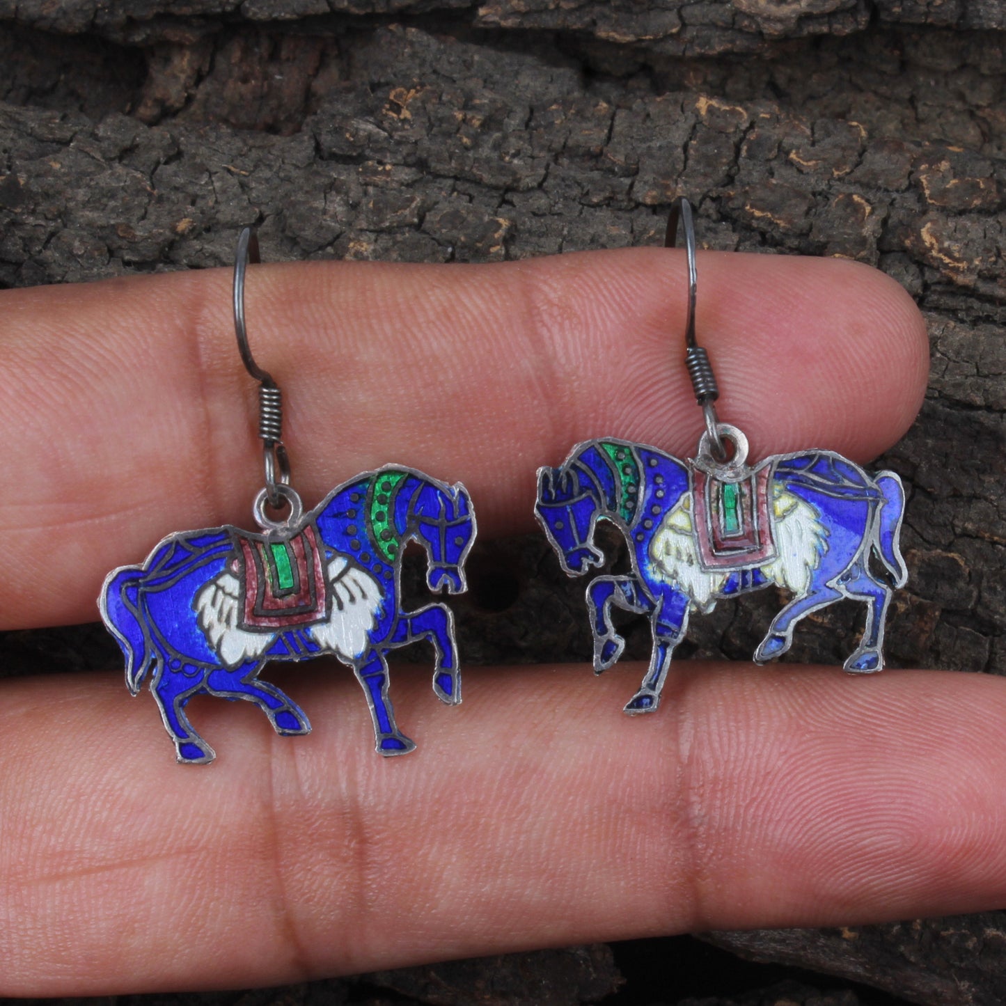 Horse Enamel Silver Earrings 925 Sterling Silver Dangle Earrings Ear Wire Colorful Enamel Earrings
